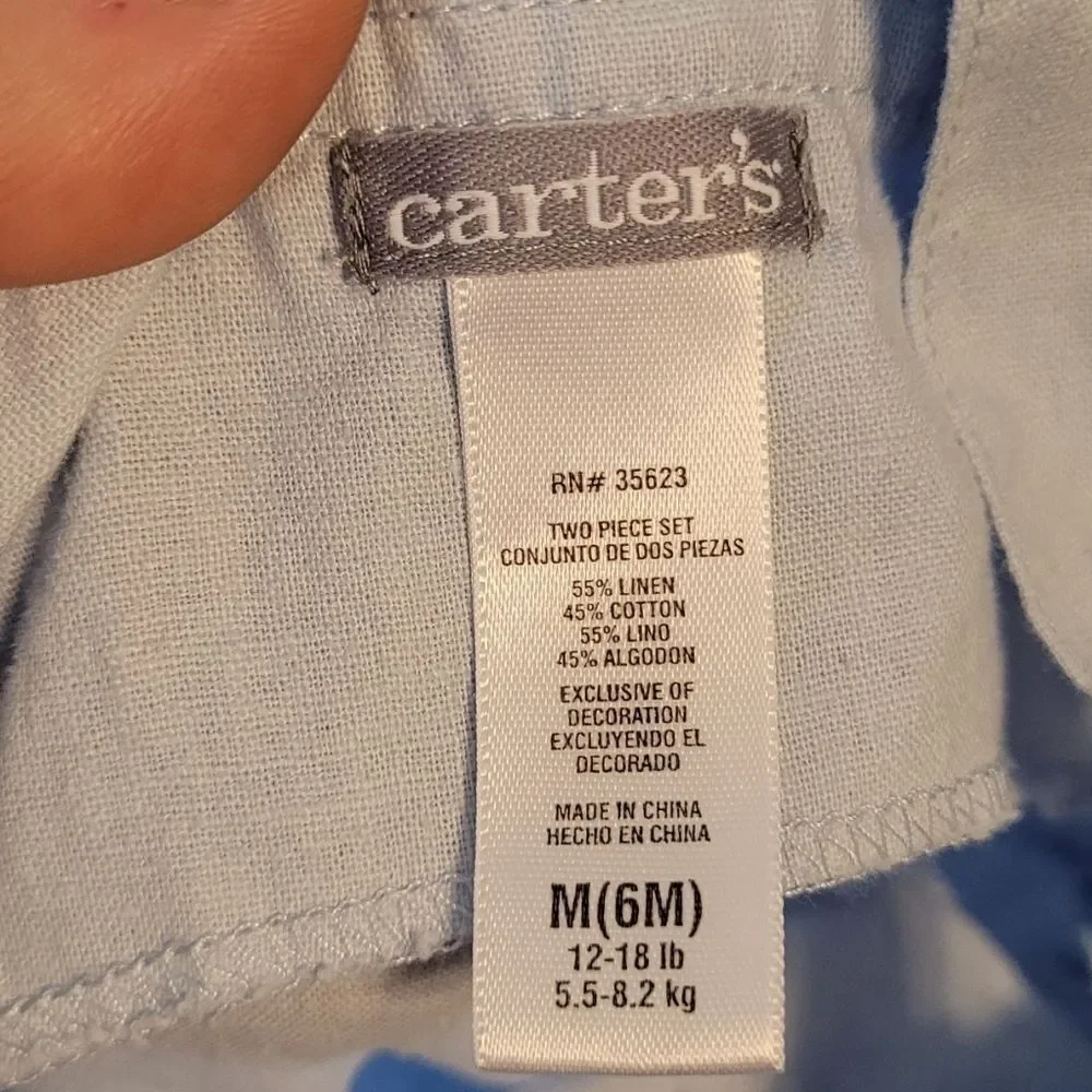 Vintage Carter's Light Blue Floral Embroidery Overalls Size 6M
